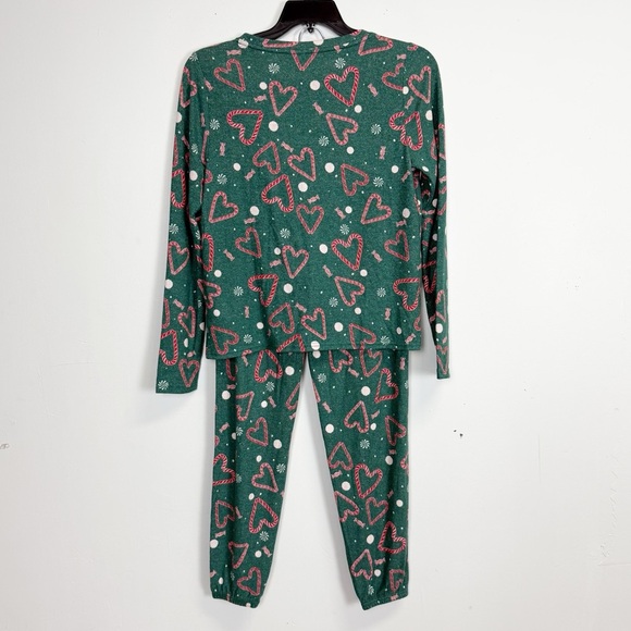 NEW Nordstrom Pajama Set Womens Medium Green Christmas Candycane 2 Piece NWOT - Picture 2 of 12